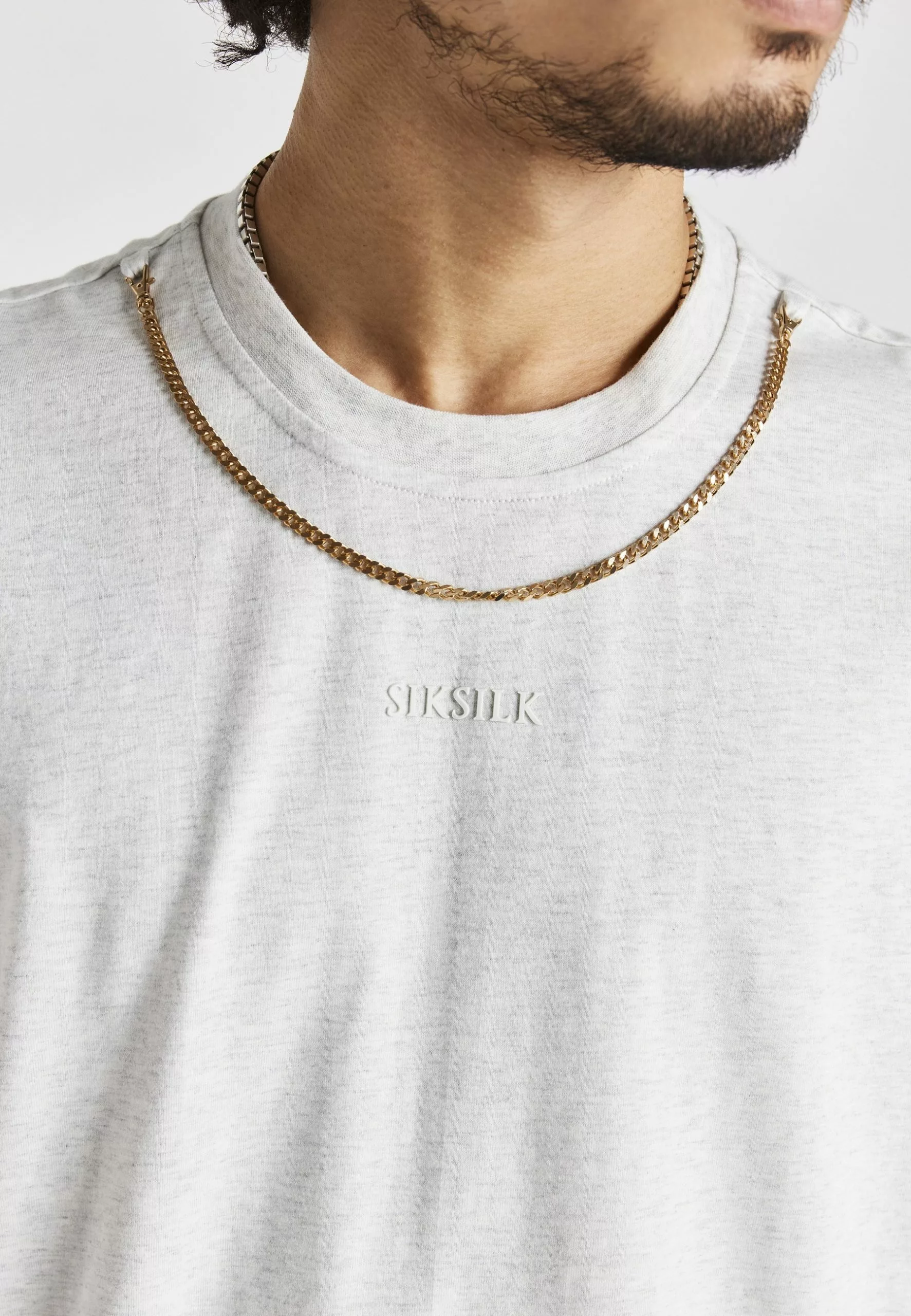 SikSilk Oversized Chain- T-Shirt Print - Snow Marl 7 SikSilk Oversized Chain- T-Shirt Print - Snow Marl - Afbeelding 5