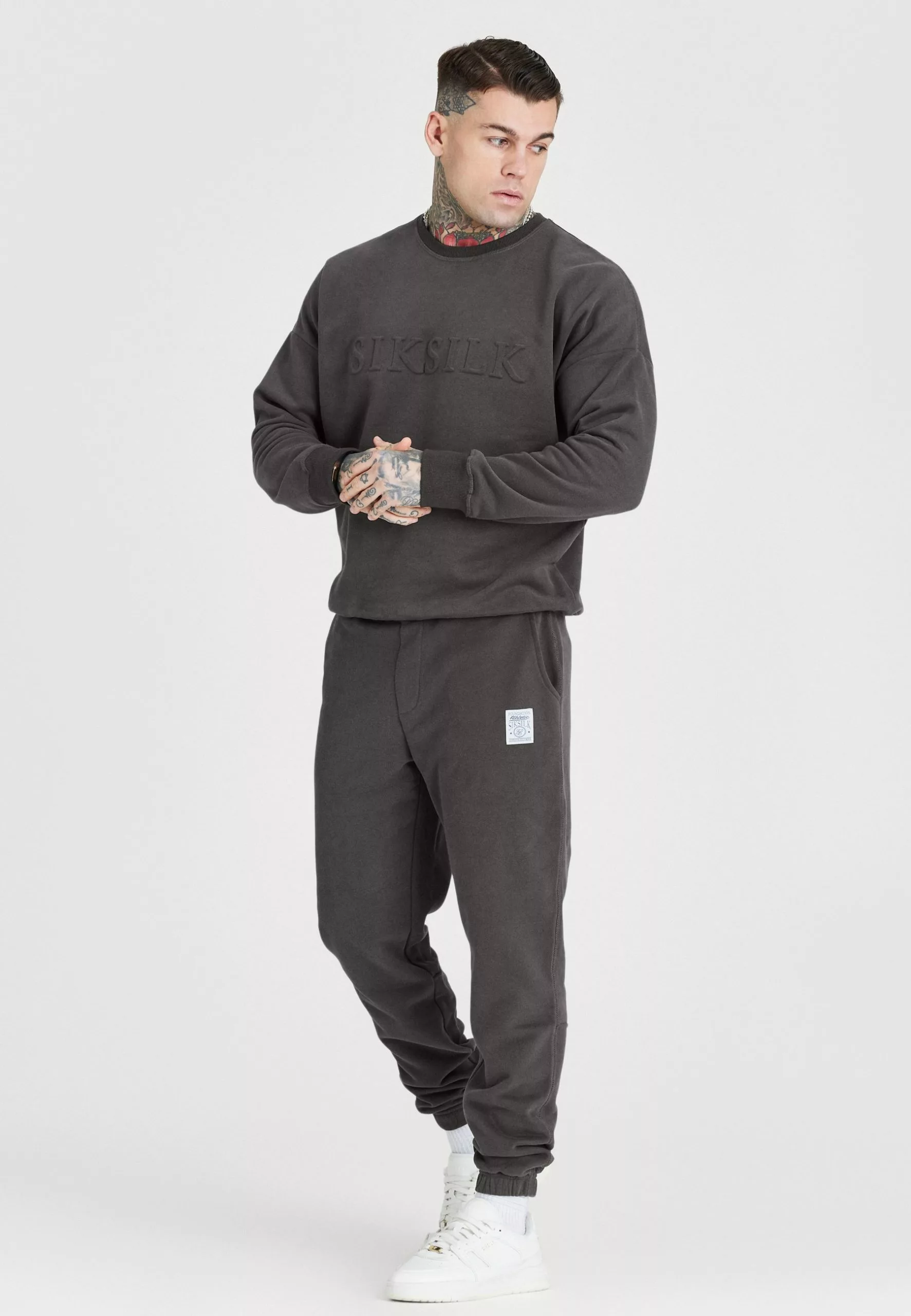 SikSilk Foundation Embossed Oversized Crew - Sweater - Black 4 SikSilk Foundation Embossed Oversized Crew - Sweater - Black - Afbeelding 2