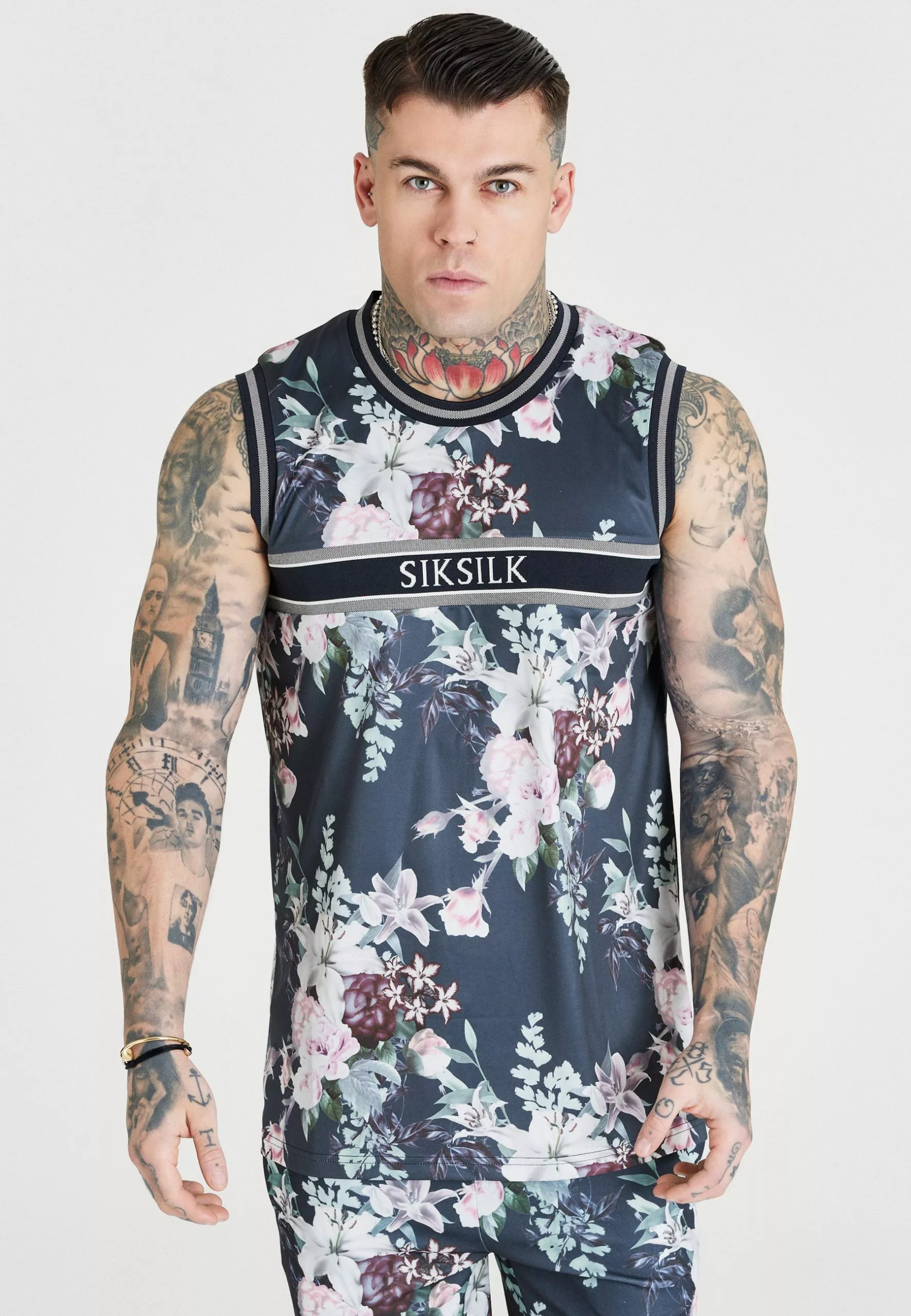 SikSilk Botanical Vest - Top - Navy 3 SikSilk Botanical Vest - Top - Navy