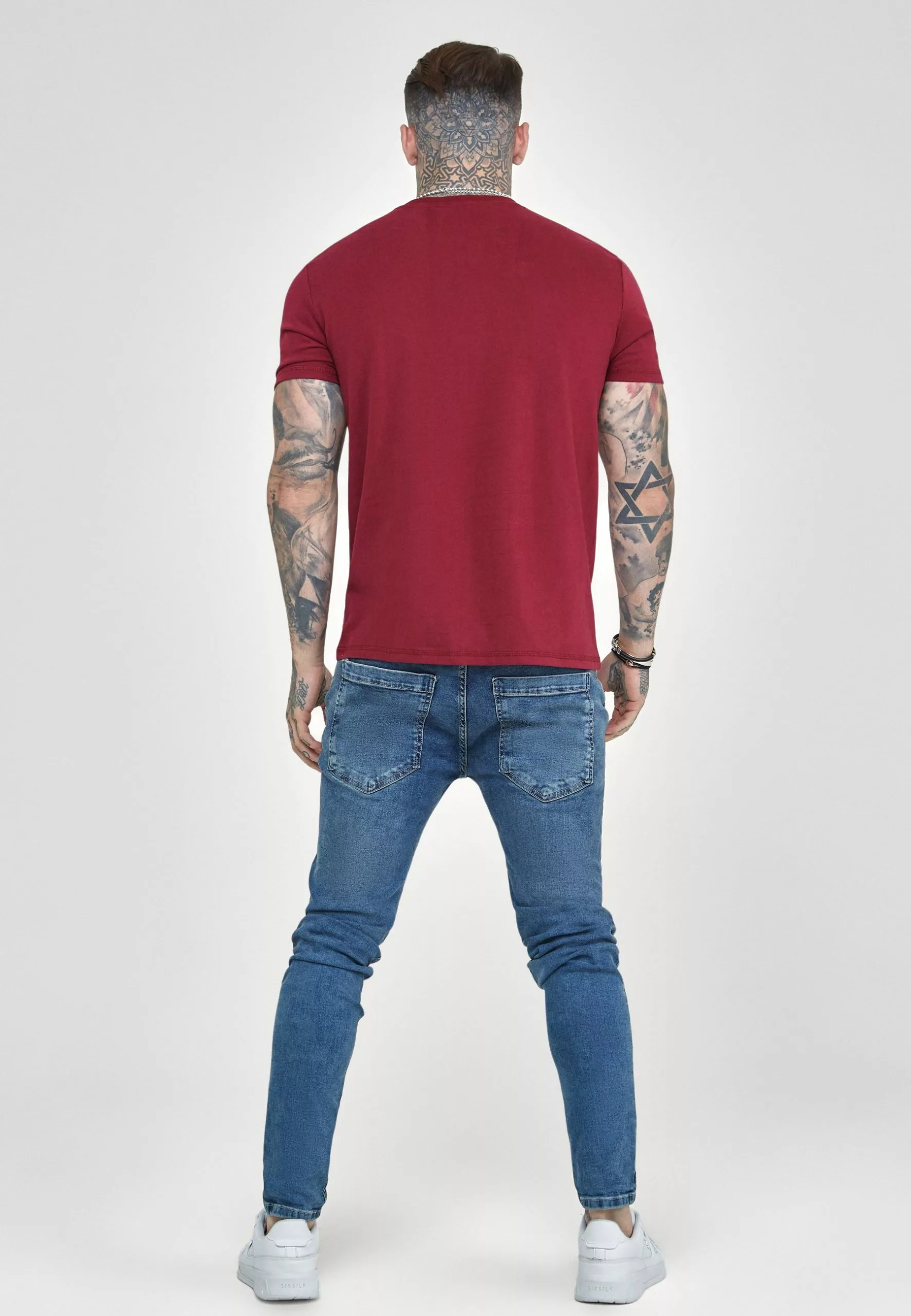 SikSilk Embossed Logo Oversized- T-Shirt Basic - Burgundy 5 SikSilk Embossed Logo Oversized- T-Shirt Basic - Burgundy - Afbeelding 3