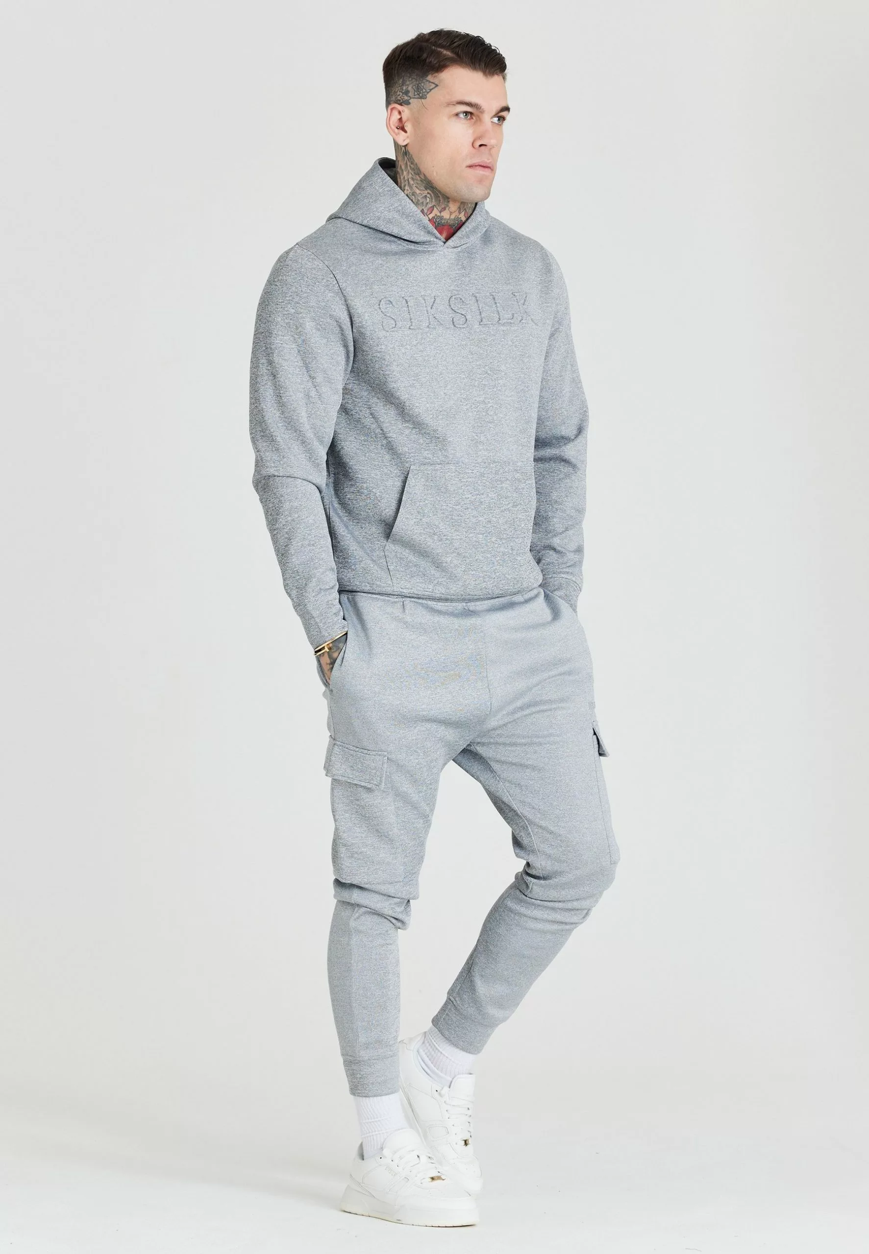 SikSilk Emboss- Hoodie - Grey 6 SikSilk Emboss- Hoodie - Grey - Afbeelding 4
