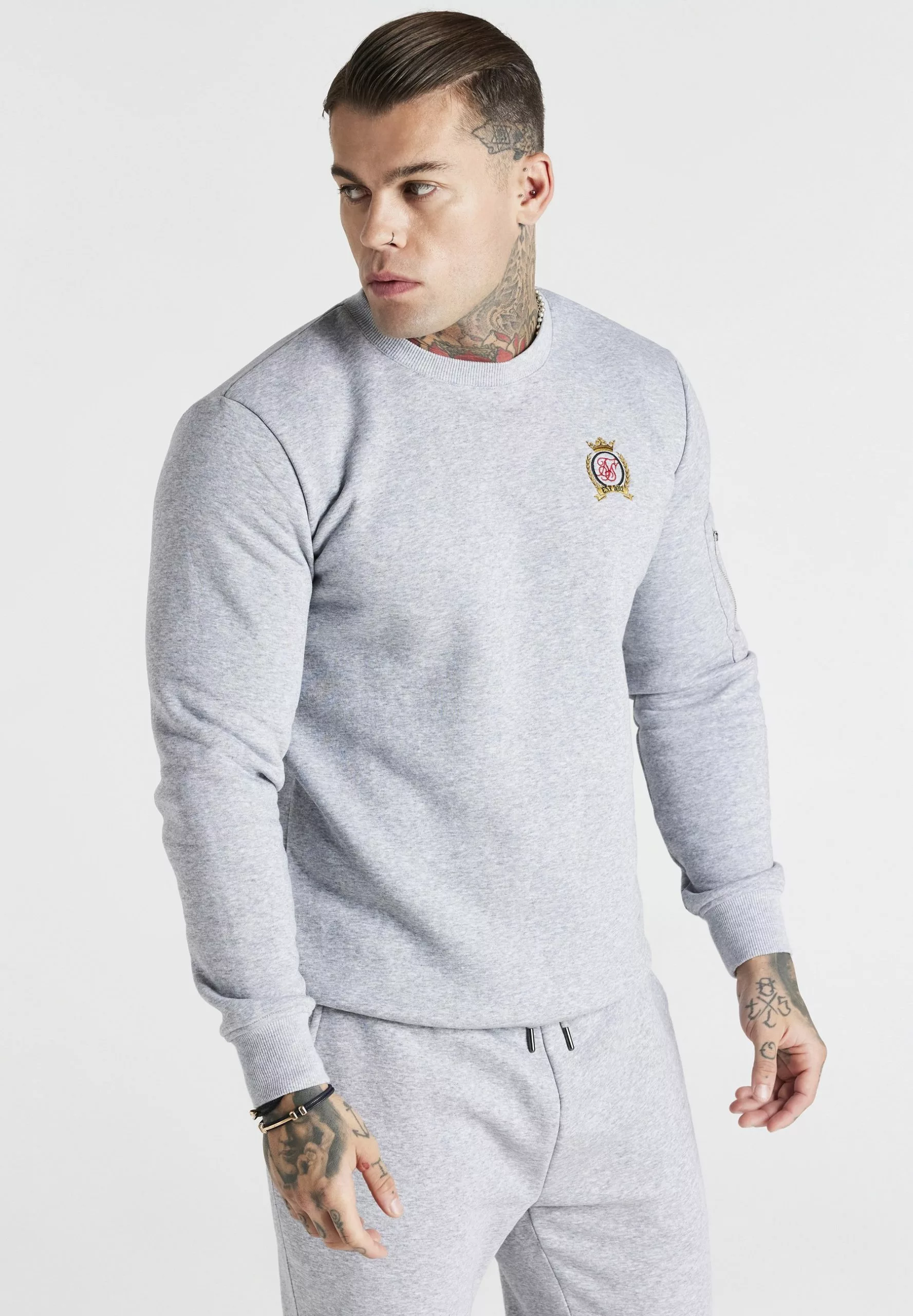 SikSilk Crest- Sweater - Grey Marl 6 SikSilk Crest- Sweater - Grey Marl - Afbeelding 4