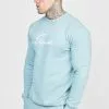 SikSilk Script Embroidery- Sweater - Blue -Outlet SikSilk Winkel efd9b8032e5742449c1c889295b39891