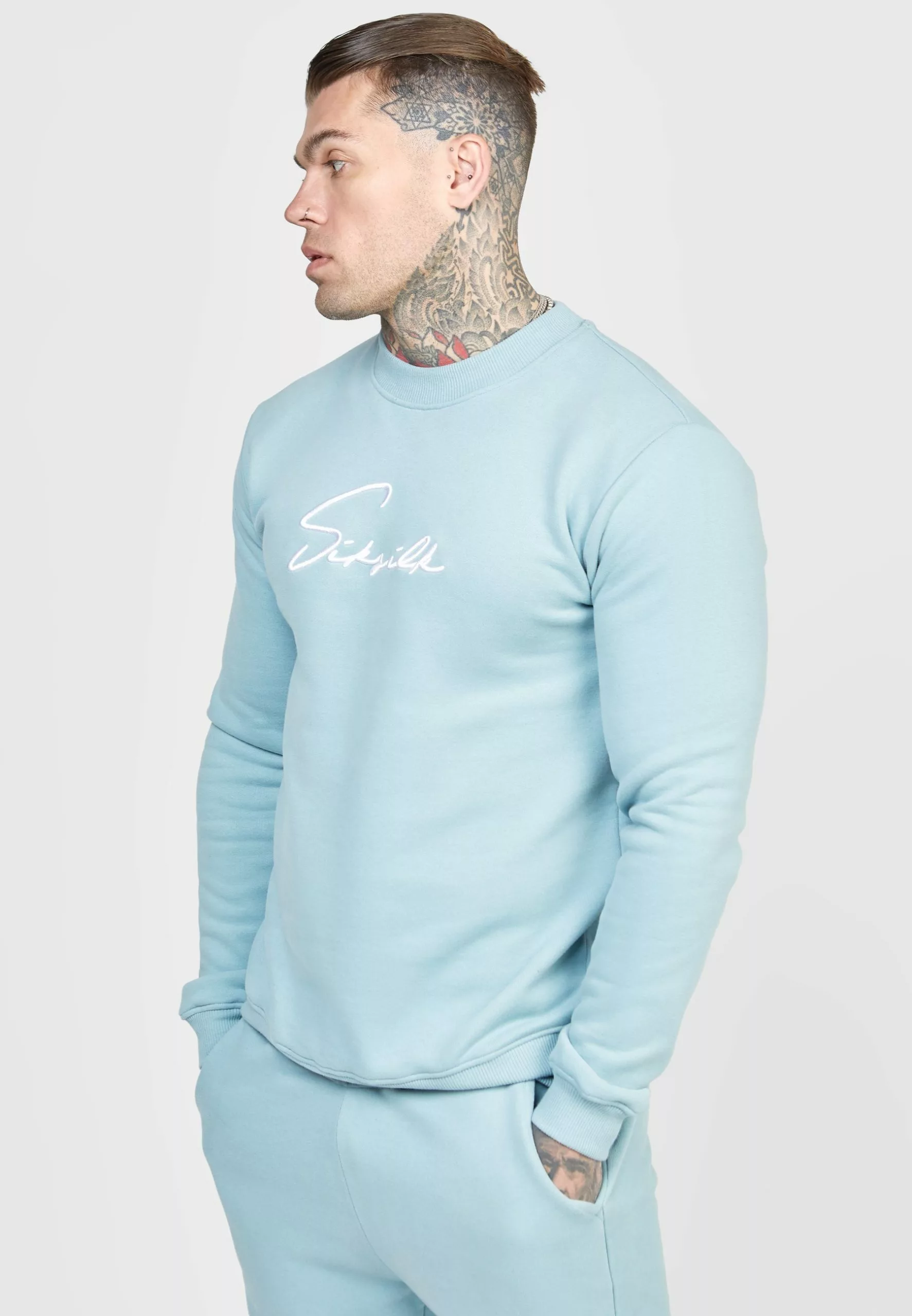 SikSilk Script Embroidery- Sweater - Blue 3 SikSilk Script Embroidery- Sweater - Blue