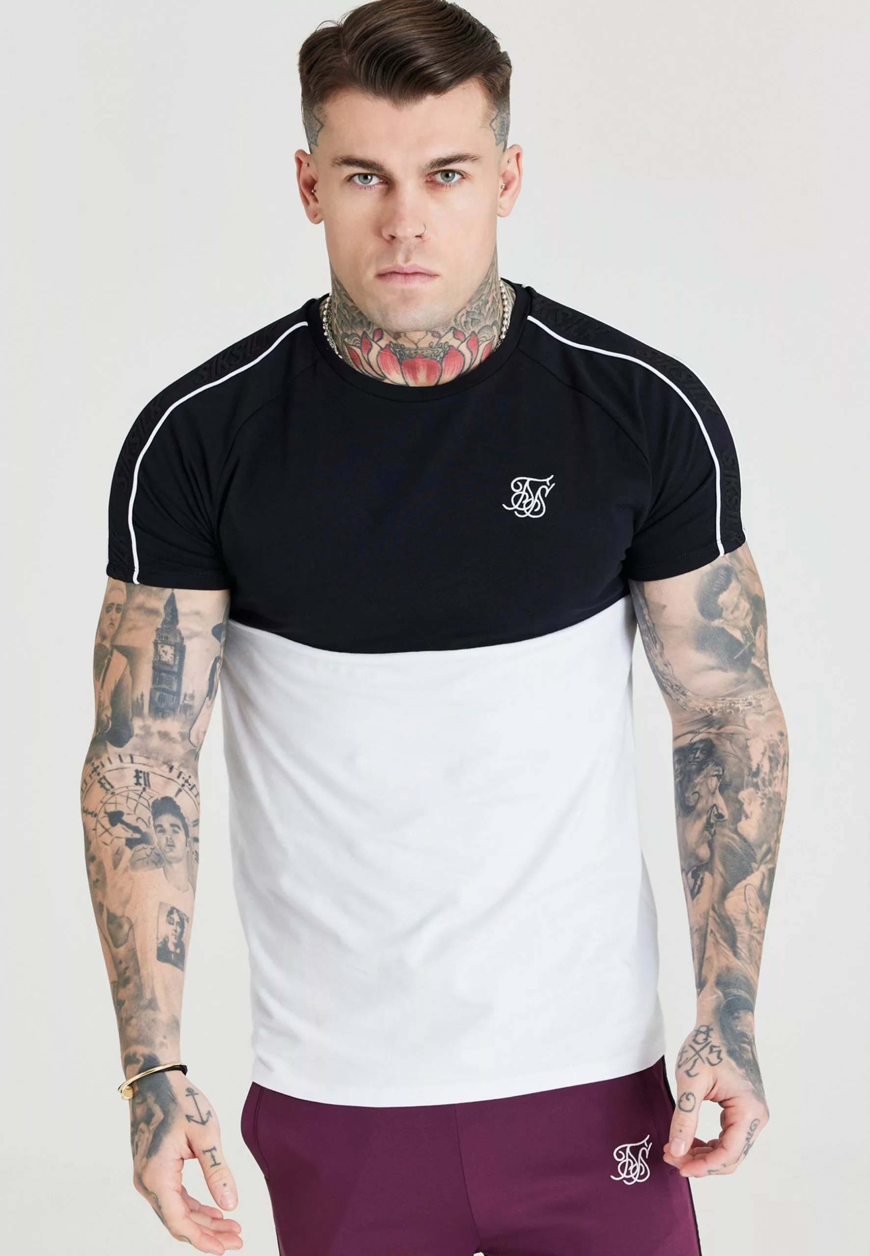 SikSilk Taped Blocked - T-Shirt Basic - Black,White 3 SikSilk Taped Blocked - T-Shirt Basic - Black,White