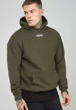 SikSilk Script Logo Oversized Hoodie - Hoodie - Khaki -Outlet SikSilk Winkel f39241400db24d2aa9b47ec349a1c2e5