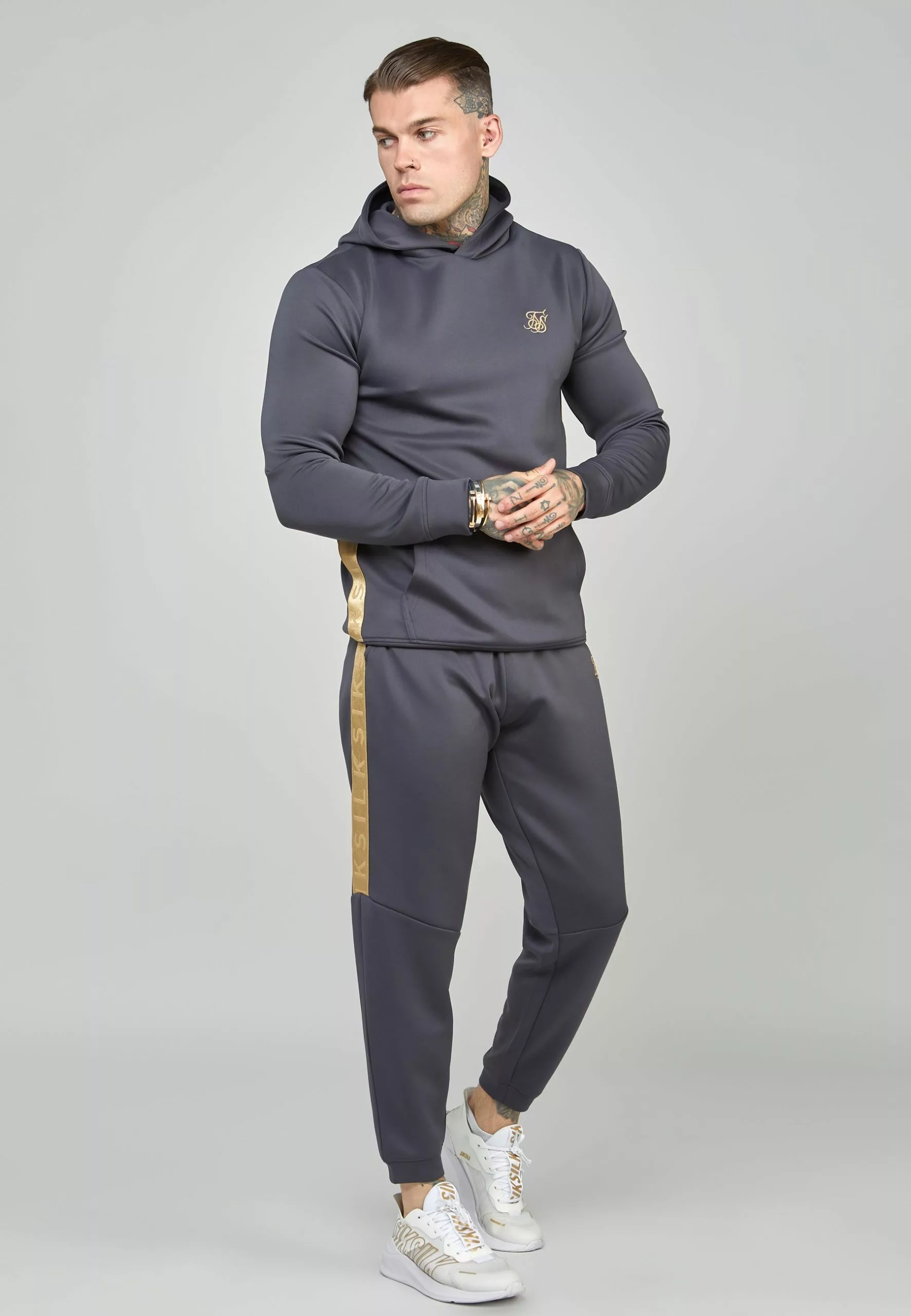 SikSilk Gold Tape Overhead Hood - Hoodie - Grey 3 SikSilk Gold Tape Overhead Hood - Hoodie - Grey - Afbeelding 2